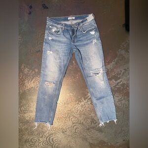 Zara Light Blue Distressed Ankle Jeans